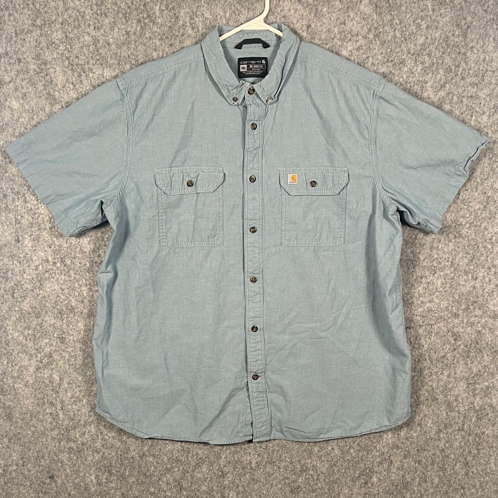 Carhartt Men's 2XL Relaxed Fit Short Sleeve Button Down Shirt Blue S200 CBL
